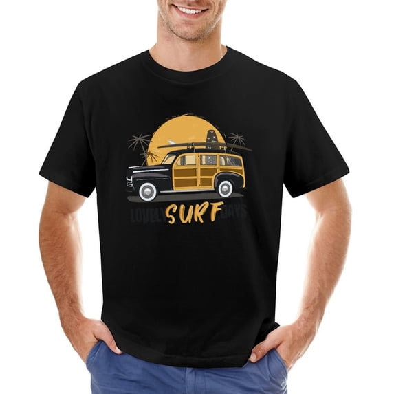 Lovely Surf Days Vintage T-shirt Mens Cotton Classic Crewneck Short Sleeve Tees Unisex Black M