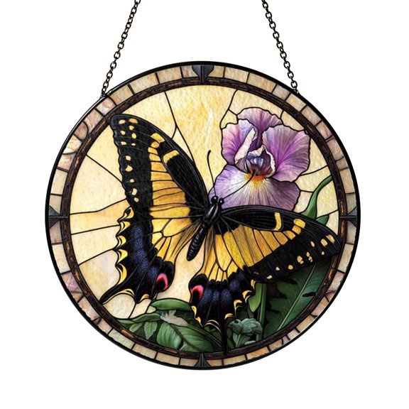 Lovely Swallowtail Butterfly Purple Iris Suncatcher Round Display Sun