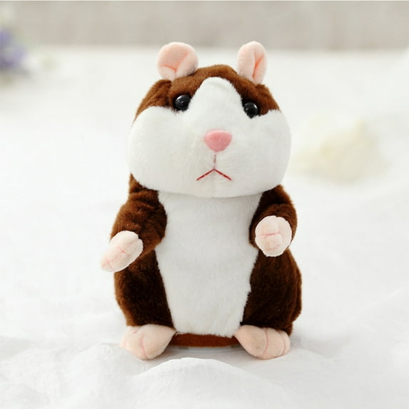Lovely Talking Plush Hamster Toy, Can Change Voice, Record Sounds, Nod Head or Walk, Early Education for Baby, Different Size for Choice deep brown and nodding 15cm