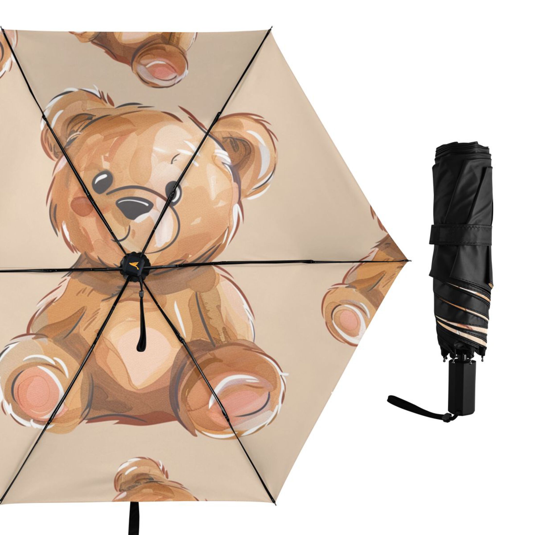 Babyhug Free Size Umbrella with Teddy Print - Multicolor