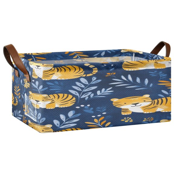 Lovely Tiger Storage Basket Soccer Plaid Fabric Hoard Box Oversized Collapsible Closet Organizer with Metal Iron Frame 16.911.47.7in