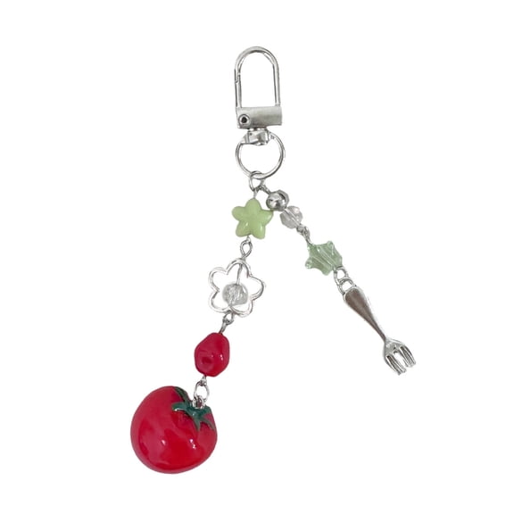 Lovely Tomato Keychain Phone Rope With Fork Shape User Friendly Resin Gift