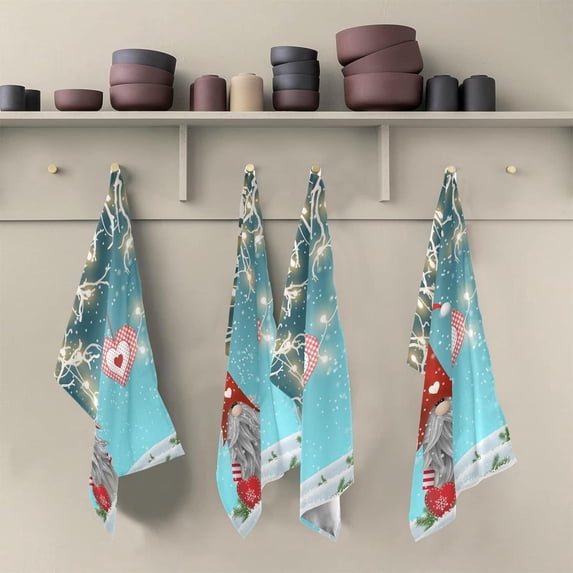 Lovely Traditional Gnome Kitchen Dish Towels Set of 6 Absorbent Hand Towels, Lint-Free 18"x28" Christmas Branches Dishcloths Fast Drying for Cooking Baking Home Clean