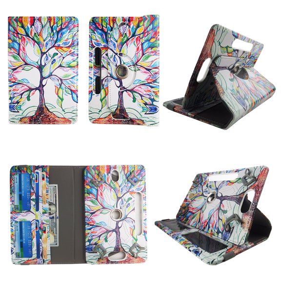 Lovely Tree tablet case 7 inch for Universal 7" 7inch android tablet cases 360 rotating slim folio stand protector pu leather cover travel e-reader cash slots