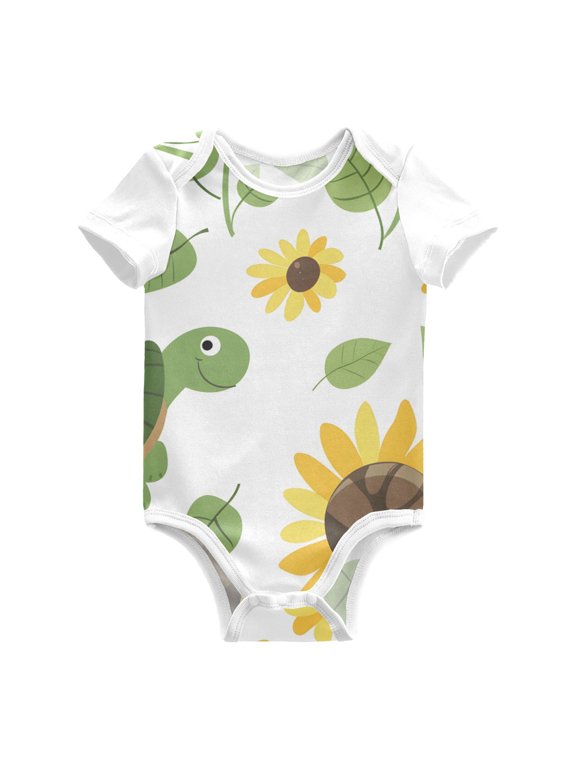 Lovely Turtles Sunflowers and Leaves Pure Cotton Bodysuit Short Sleeve Pajamas One-Piece Romper Unisex 9M