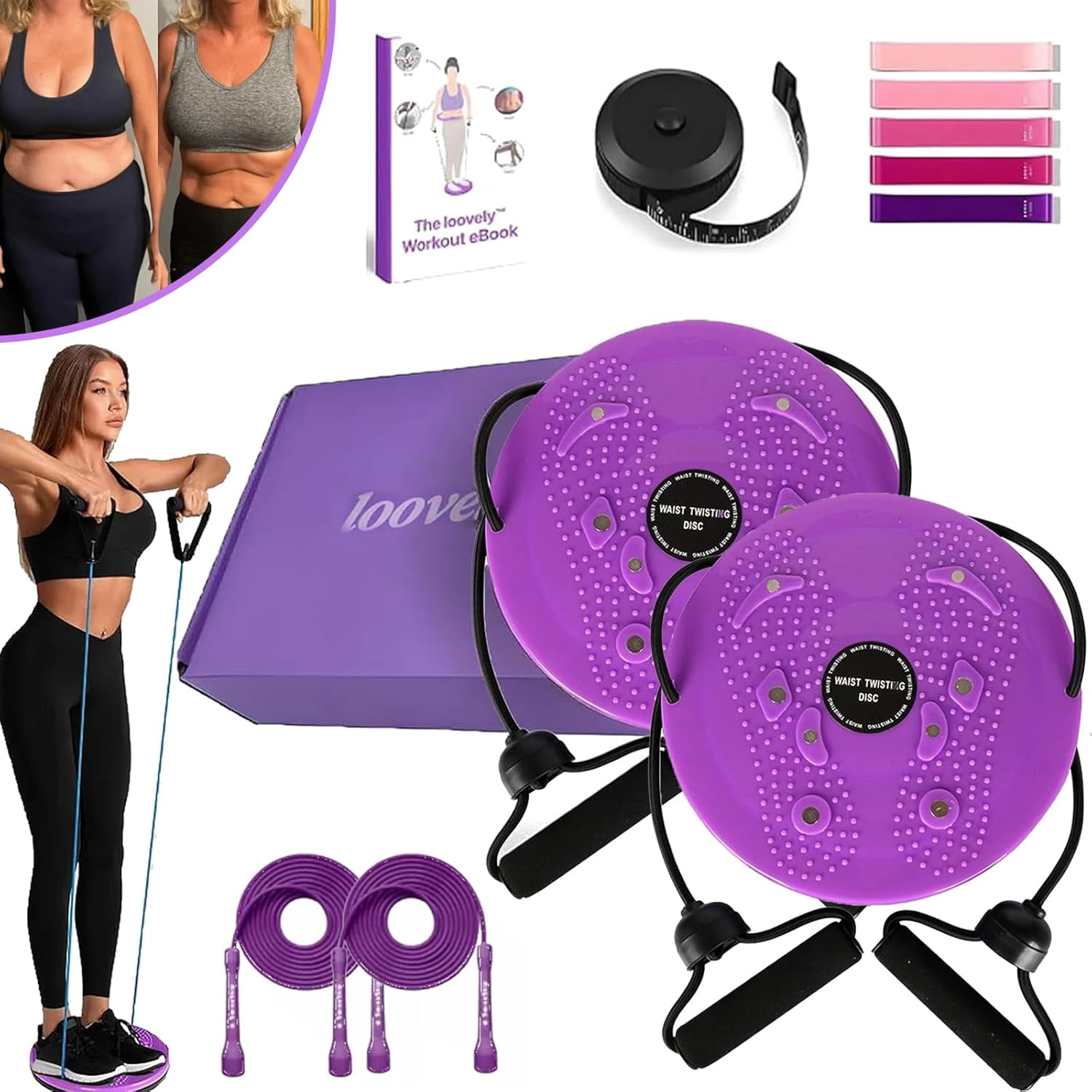 Twister Para Cintura Loovey: Disco Giratorio Con Bandas De Resistencia, Para Ejercitar Cintura, Piernas Y Caderas
