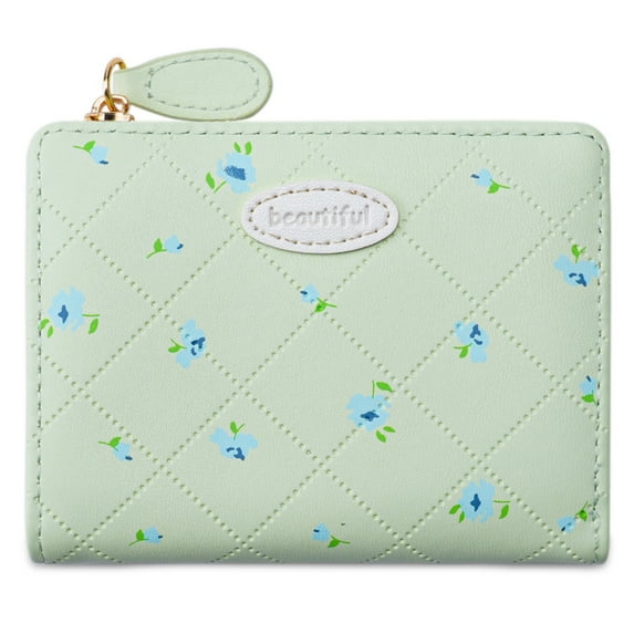 Lovely Wallet Flower Print Short Purse Card Case PU Coin Purse Simple Wallet with Card Holder for Daily