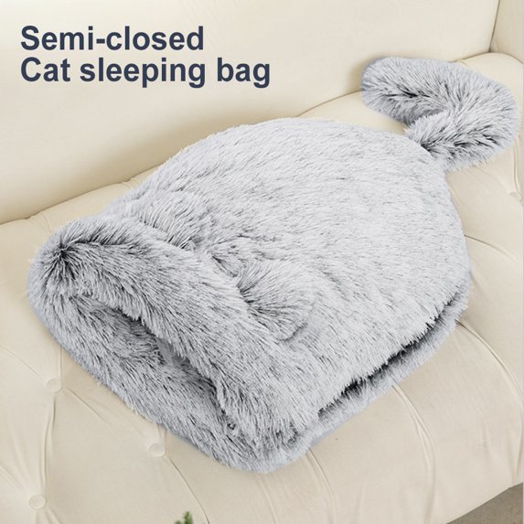 Lovely Warm Soft Plush Cat Ear Tail Kitten Cave Sleeping Bag Pet Supplies Gift