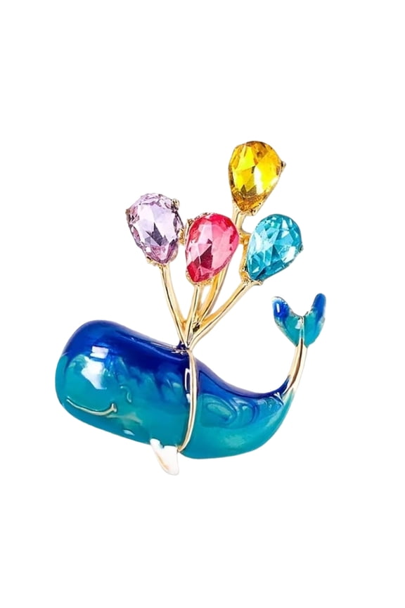 Lovely Whale Balloon Corsage Pin Sturdy Metallic Rhinestones Embellishment Versatile Accessory For Teens And Adults