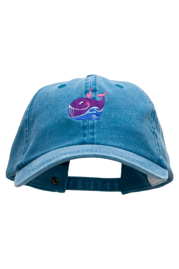 Lovely Whale Embroidered Pigment Dyed Wash Cap - Turquoise OSFM