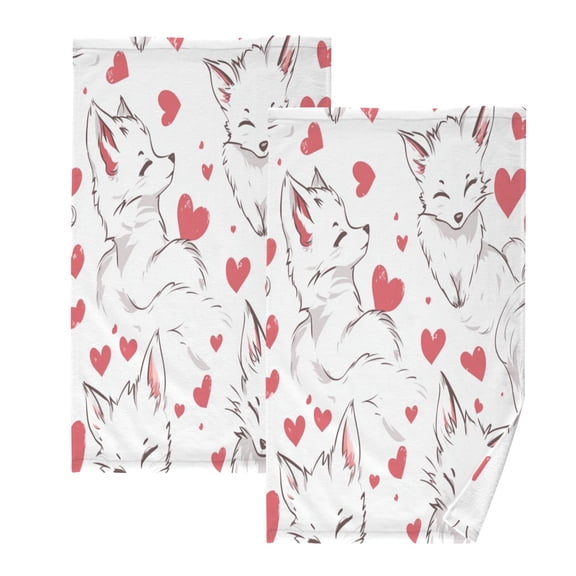 Lovely White FoxTwo-piece Cotton Towel Set, Absorbent, Soft And Comfortable 16 x 28 in Rectangle, Printed on One Side, Versatile