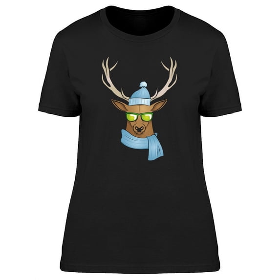 Lovely Winter Reindeer Cartoon T-Shirt Women -Image by Shutterstock, Female Medium