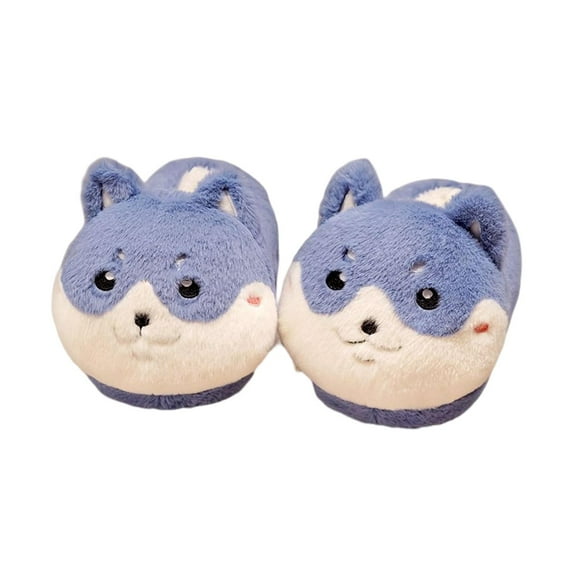 Lovely Women Plush Slippers Anti Slip Winter Warm Thick Soled Floor Slippers Soft Household House Slippers for Living Room Autumn Bedroom Blue