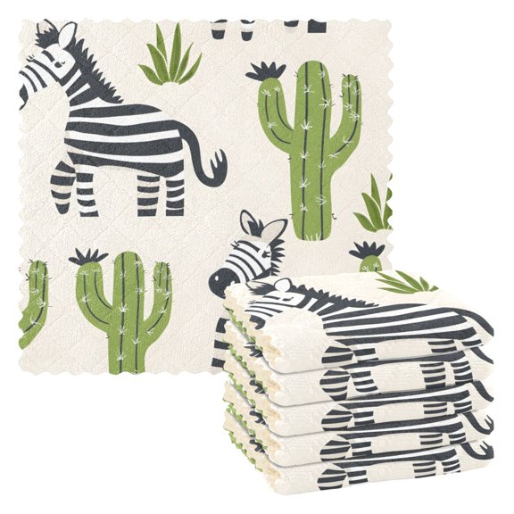 Lovely Zebras and Cactus Dish Cloths Dish Towels Cleaning Cloths Quick Drying Reusable 11" x 11" Set of 6