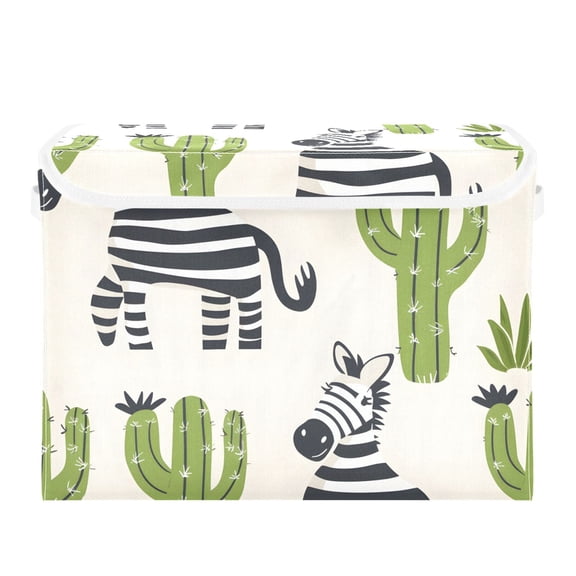 Lovely Zebras and Cactus Foldable Storage Bin with Lid and Handle Collapsible Storage Box 16.5 x 12.6 x 11.8 inches