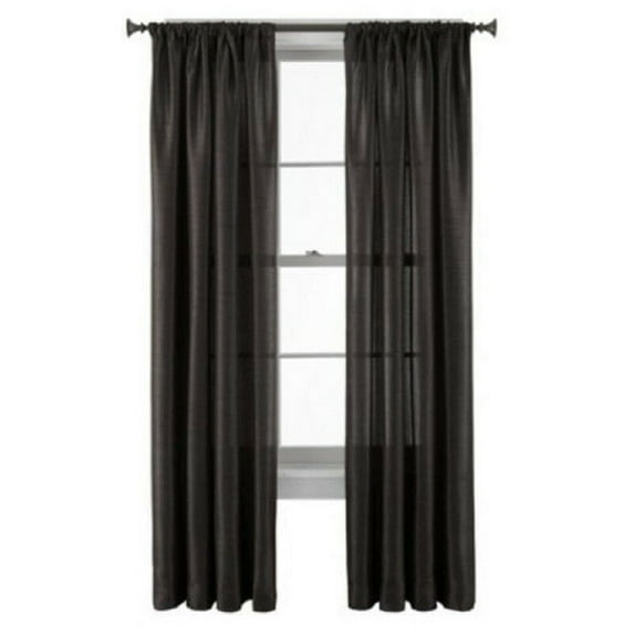 Lovely elegant 2pc MR2 black curtain semi sheer voile with rod pocket solid color light filtering window tretament drape for any room inside outside 54" wide X 84" Long