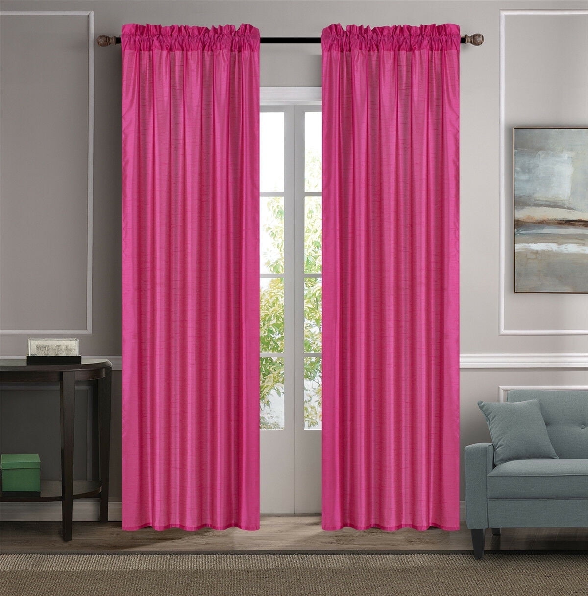 Bagaille Curtain ★ PINK Lovely elegant 2pc MR2 hot pink curtain semi sheer voile with rod