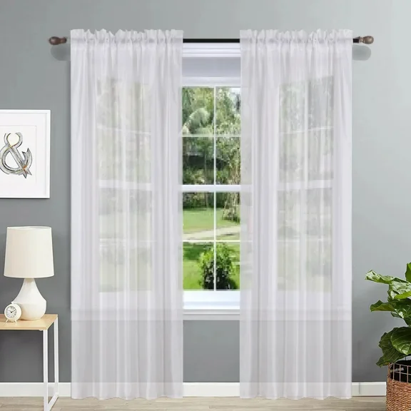 Gorgeous Home Linen 2pc Window Curtain Semi Sheer with Rod Pocket for any room 54" wide X 84" Long each Solid Color White