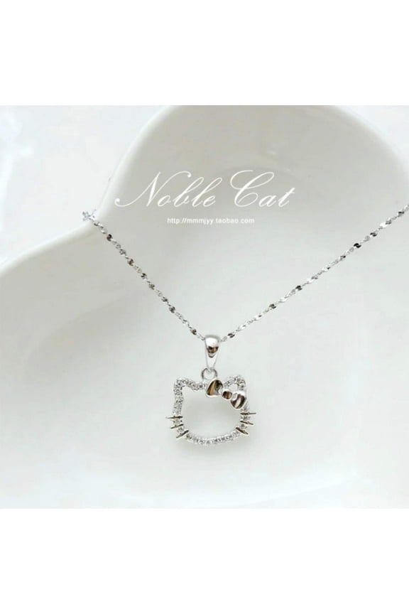 Lovely kitty Anime Kids Chain Necklace Cute Cartoon Hollowed Kitty Crystal Ring for Women Girls