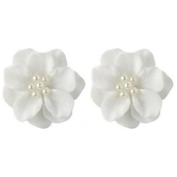 Lovely white Flower Pearl Pendant Circle Stud Earrings Fashion Design