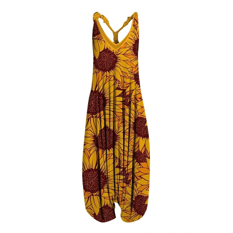 LovelyDaisy Plus Size Vintage Print Sleeveless Rompers For Women