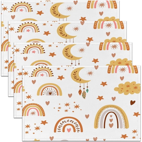 LovelyRainbows Table Place Mats Cute Rainbow Washable Fabric Decoration Table Mats Placemats Set of 4 18"x12" Kawaii Cloud Rainbow Place Mats Decor Multicolor Table Mats