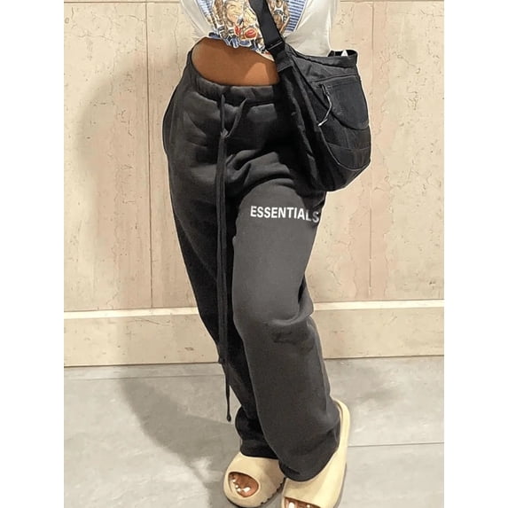 LovelyWholesale Essentials Letter Print Drawstring Sweat Women's Plus Pants