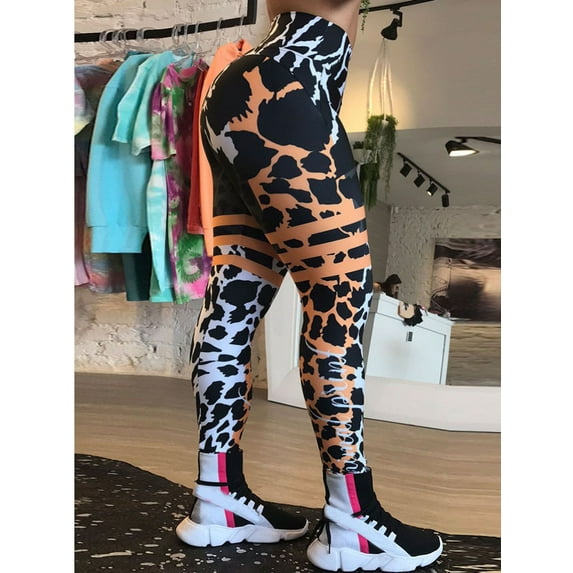LovelyWholesale High Waist Leopard Print Women's Plus Pants