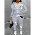 thumbnail image 1 of LovelyWholesale Long Sleeve Hooded Collar Broken Heart Print Kangaroo Pocket Women's Plus Tracksuit Set, 1 of 5