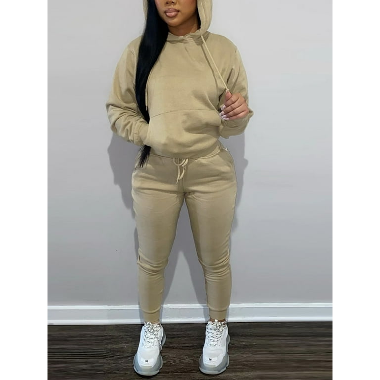 Women's Solid Color Sweatsuit Set, Hoodie and Pants Sport Suits