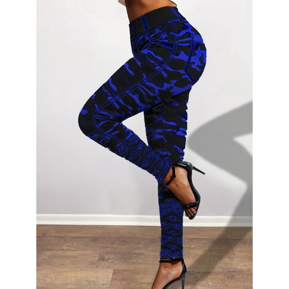 LovelyWholesale Women's Plus Size Camo Print High Stretchy Leggings for Women (Can Be Worn Inside Out)