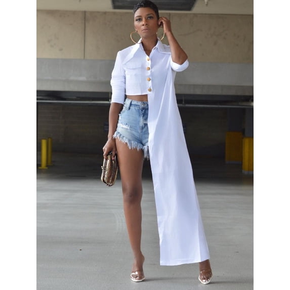 Lovelywholesale Button Design Asymmetrical Blouse