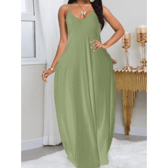 Lovelywholesale Leisure Pocket Patched Light Green Maxi Dress