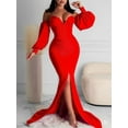 thumbnail image 1 of Lovelywholesale Off The Shoulder Ruffle Design Slit Prom Dress, 1 of 3
