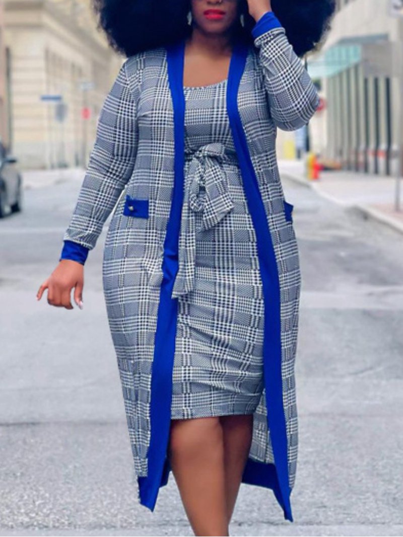 Lovelywholesale Plus Size Plaid Print Bandage Design Dress Set - Walmart.com