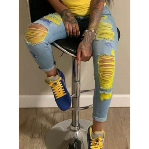 Lovelywholesale Raw Edge Ripped Jeans (No Stretch)