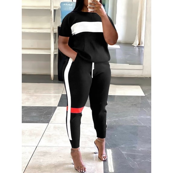 Lovelywholesale Striped Drawstring Pants Set