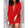 thumbnail image 1 of Lovelywholesale Women's Deep V-neck Black Dress Plus Size Ruched Solid Loose Dress, 1 of 3