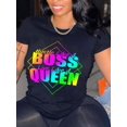 thumbnail image 1 of Lovelywholesale Women's Plus Size Gradient Queen Rainbow Letter Print T-shirt, 1 of 2