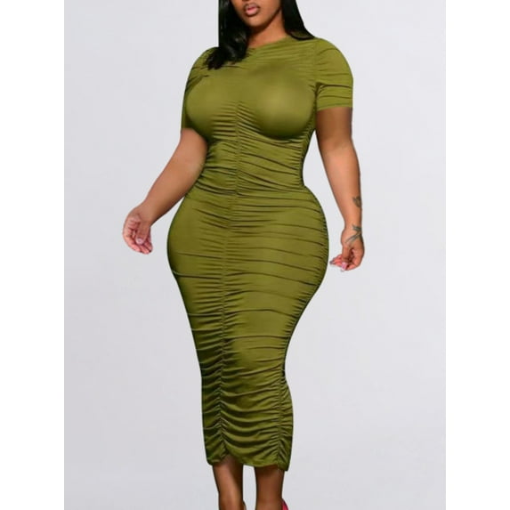 Lovelywholesale Women's Plus Size Ruched Bodycon Dress