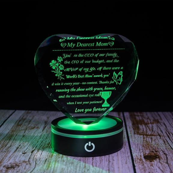 Lovenreal Gifts for Mom from Daughter Son, Birthday Gifts for Mom, Mother Birthday Gifts Heart Keepsakes with Colorful LED Base C113