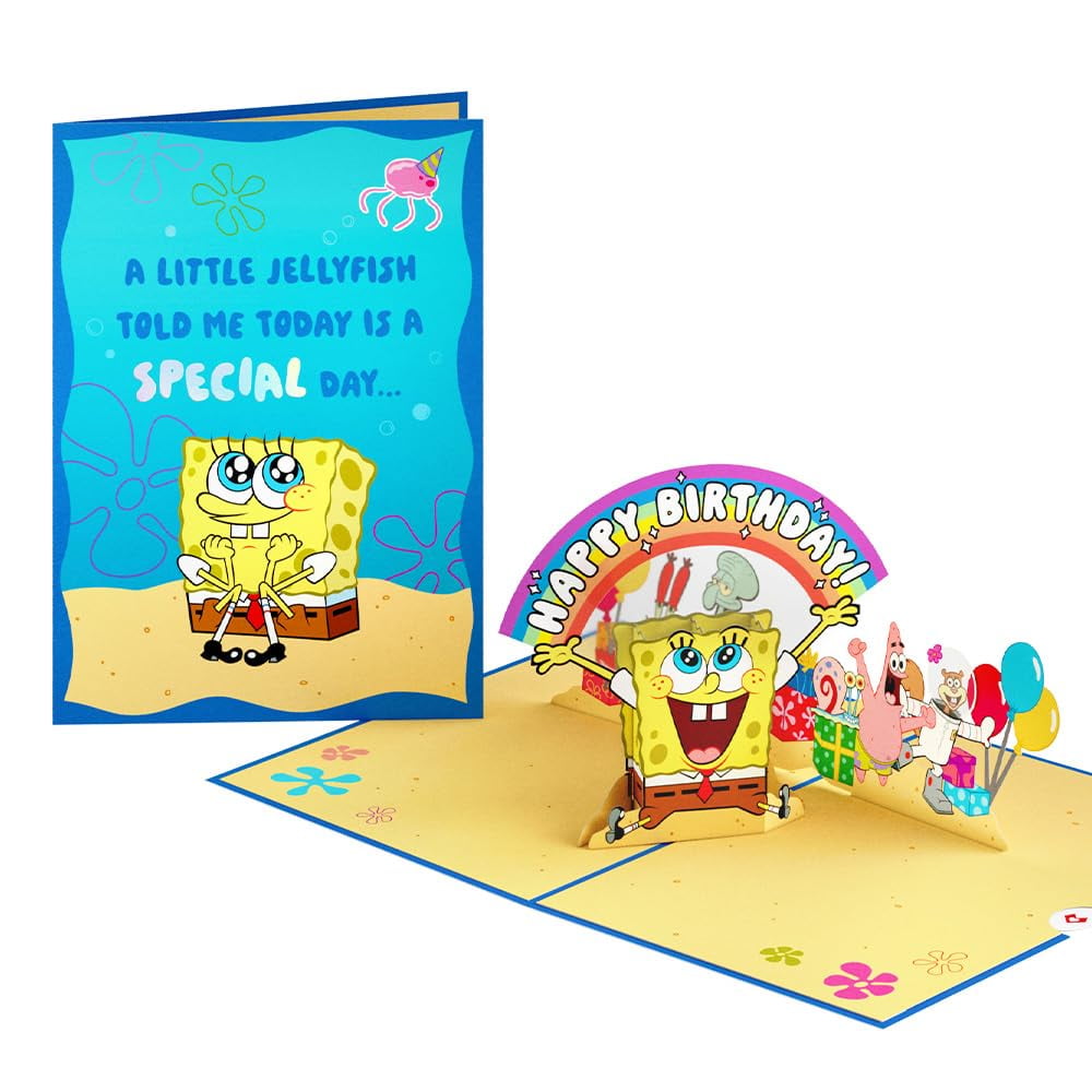 Lovepop SpongeBob Squarepants Birthday Pop-Up Card SMRfor Her and Him - 3D Greeting Cards for Boys, Girls, Men, Women - 5" x 7" Card - Blank Notecard & Envelope Included