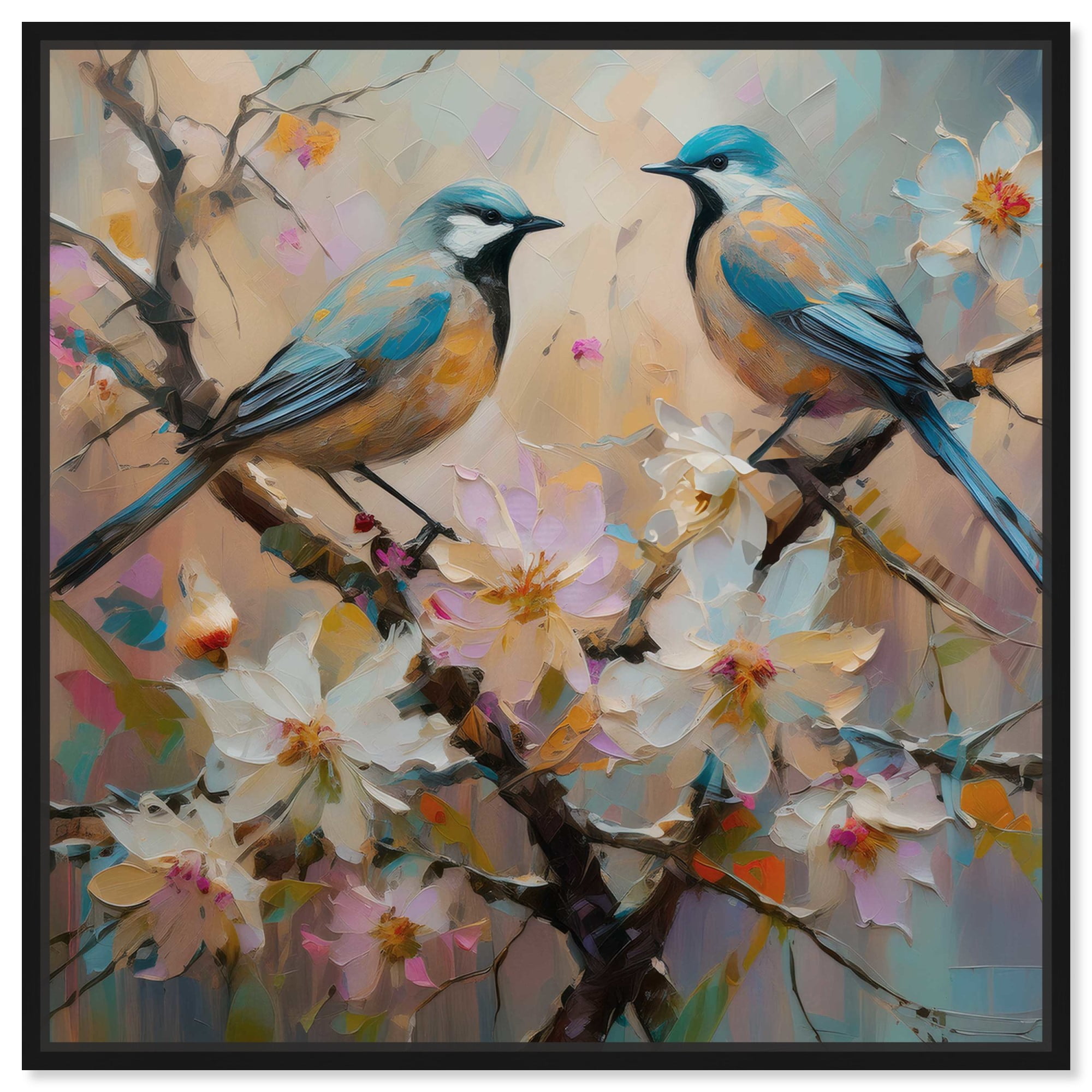 Large Blue and Beige Canvas Print with Black Frame