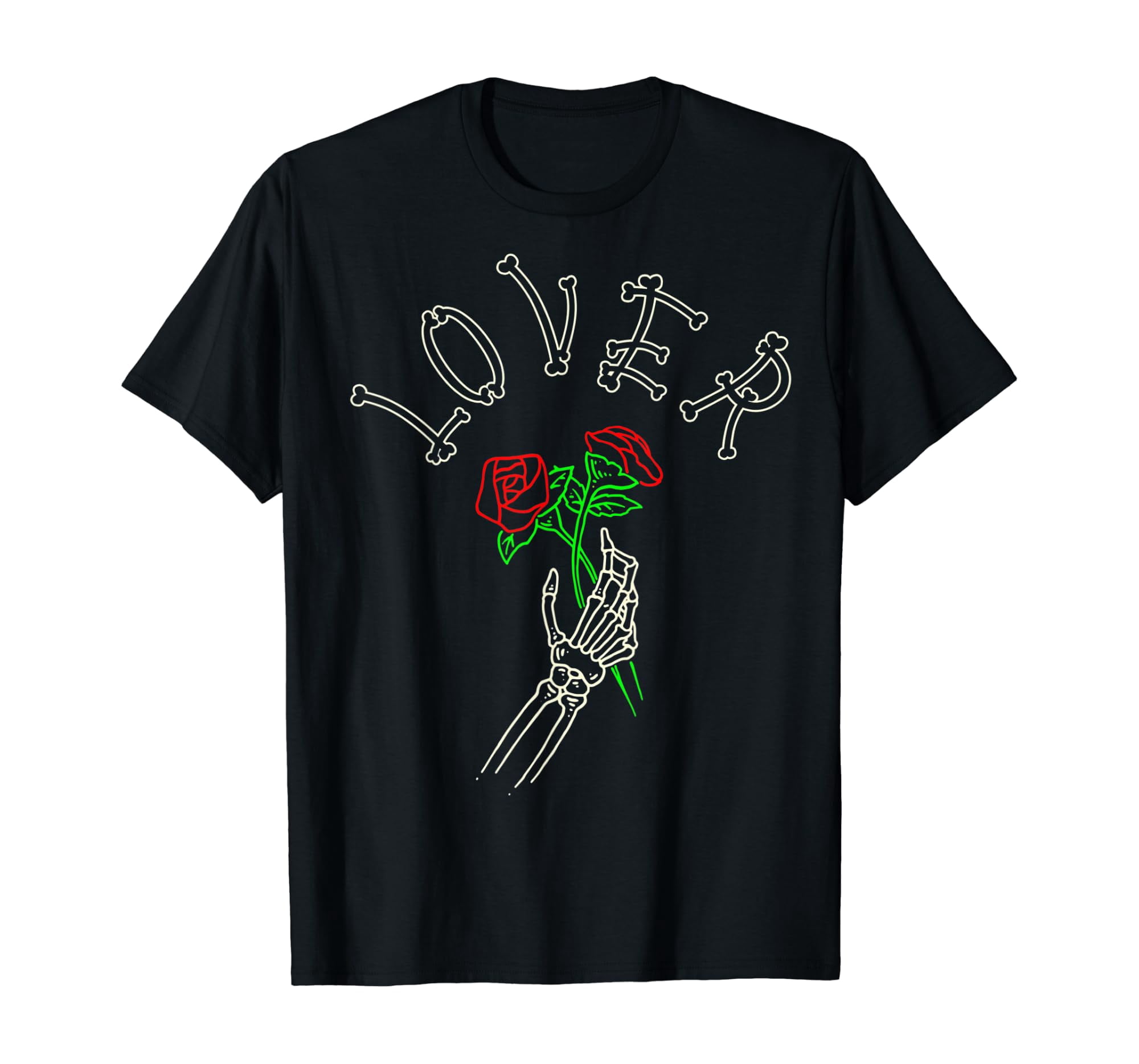Lover Bone Skeletons Hand With Roses Color Line Art T-Shirt - Walmart.com
