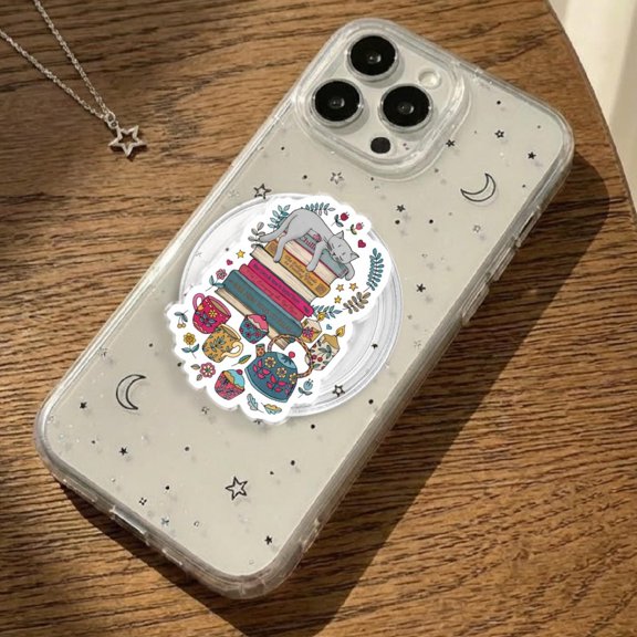 Lover Book Cat Phone Grip, Spiritually Cat Phone Holder, Cat Lover Gift, Quirky Black Cat Phone Grip, Funny Cat-Themed Phonegrip