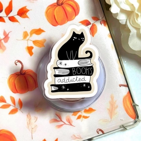 Lover Book Cat Phone Grip, Spiritually Cat Phone Holder, Cat Lover Gift, Quirky Black Cat Phone Grip, Funny Cat-Themed Phonegrip