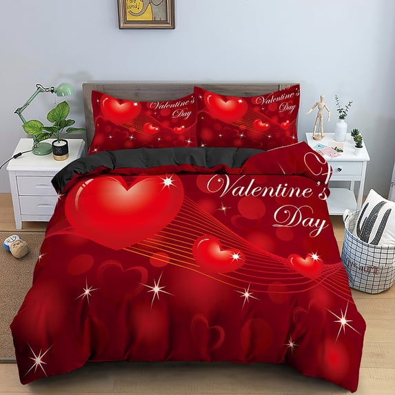Lover Couple Duvet Cover Set Valentine's Day Gift Heart Shape Bedding Sets King Full Twin Size Polyester Comforter Cover