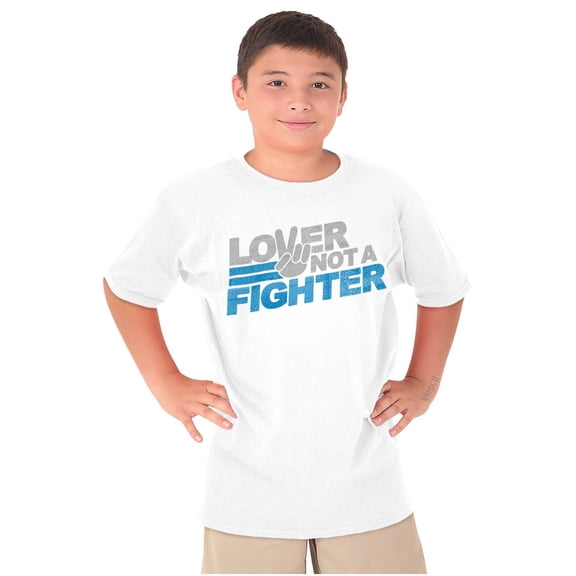 Lover Not Fighter Peace Love Friendly Crewneck T Shirts Boy Girl Teen Brisco Brands L