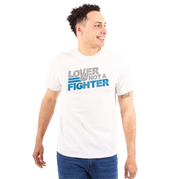 Lover Not Fighter Peace Love Friendly Men's Graphic T Shirt Tees Brisco Brands S