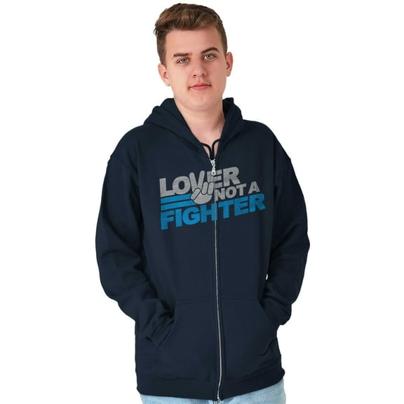 Lover Not Fighter Peace Love Friendly Zip Up Hoodie Men's Women's Brisco Brands S